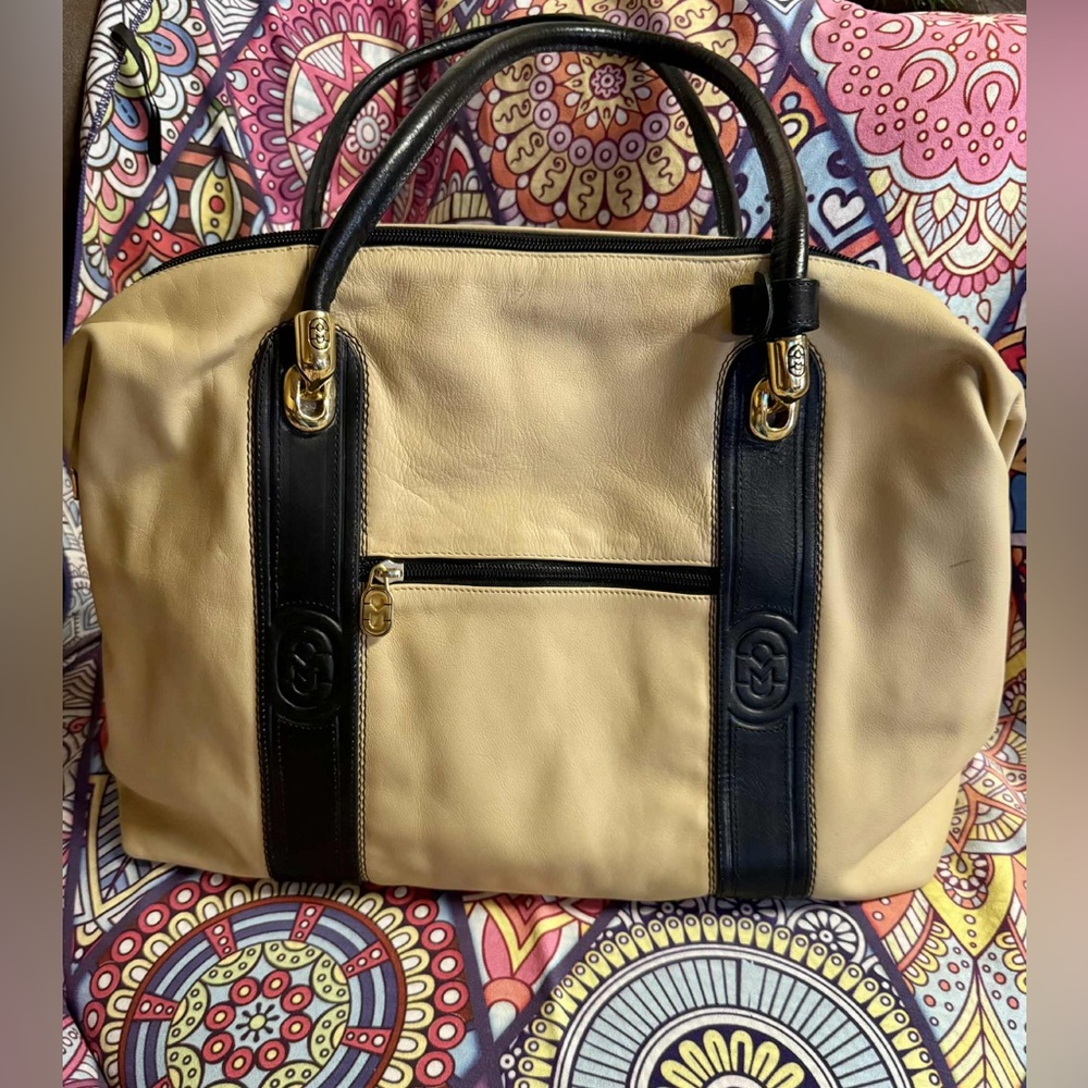 Vintage Marino Orlando Tan and Black Women's Handbag